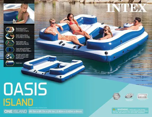 Alt view image 7 of 7 - Intex 58293EP Oasis Island Inflatable Giant 5 Person Lake Floating Lounge Raft