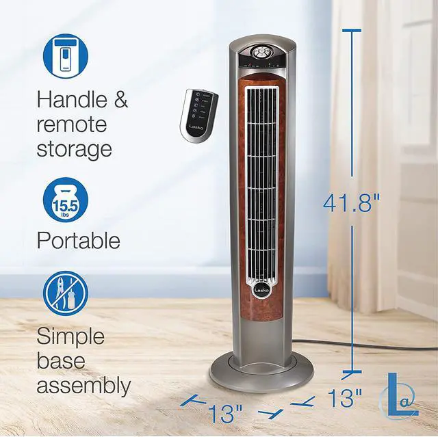 Alt view image 7 of 15 - Lasko 43" Wind Curve Nighttime Setting Tower Fan with Remote Control, Silverwood