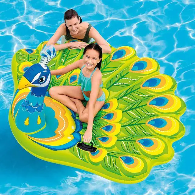 Alt view image 6 of 7 - Intex Giant Inflatable Colorful Peacock Island Ride On Swimming Pool Float Raft