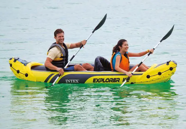 Alt view image 3 of 7 - Intex Explorer K2 Yellow 2 Person Inflatable Kayak with Oars & Air Pump (2 Pack)