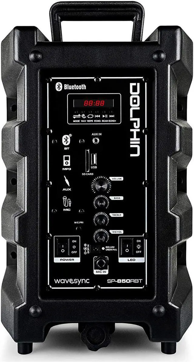 Alt view image 3 of 13 - Dolphin SP-850RBT Portable Bluetooth Speaker with Lights and Handheld Microphone