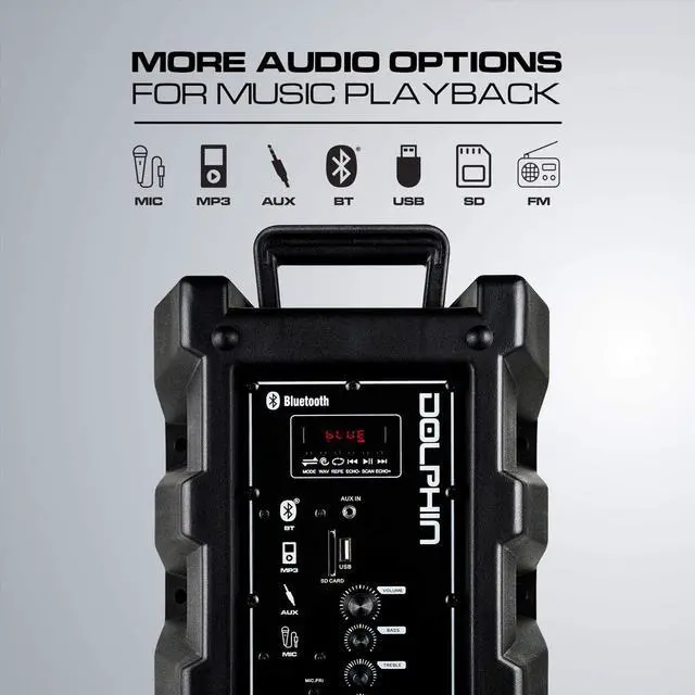 Alt view image 7 of 13 - Dolphin SP-850RBT Portable Bluetooth Speaker with Lights and Handheld Microphone