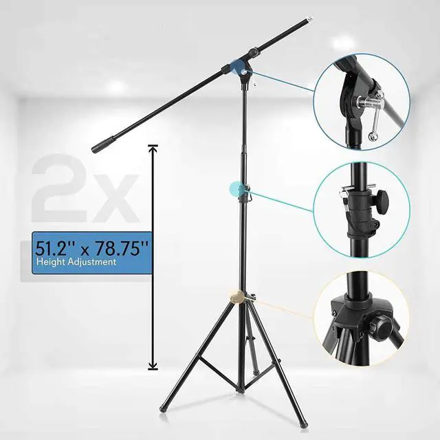 Alt view image 2 of 6 - Pyle Adjustable Boom Extending Universal Microphone Stable Tripod Stand, 2 Pack