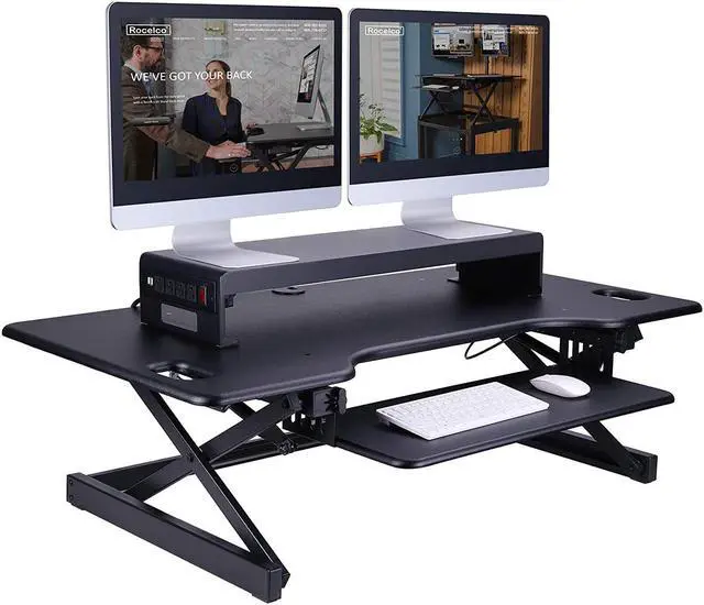Alt view image 14 of 20 - Rocelco 30" Premium Dual Monitor Stand with AC Power Supply & USB 2.0 Charging