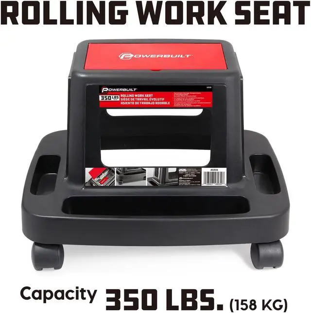 Alt view image 8 of 18 - Powerbuilt Sturdy Heavy Duty Injection Rolling Storage Tray Work Seat - 620526