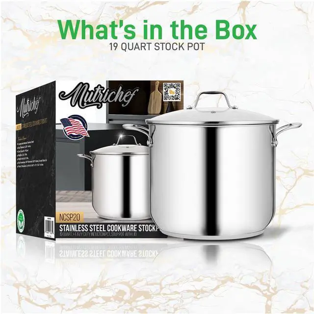 Alt view image 7 of 14 - NutriChef Heavy Duty 19 Quart Stainless Steel Soup Stock Pot with Handles & Lid