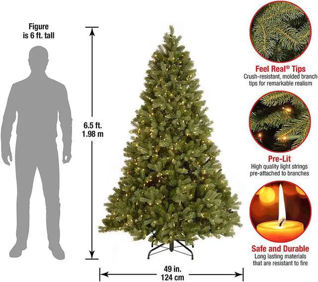 Alt view image 4 of 11 - National Tree Company PEDD131265 6.5 ft. Pre-Lit Downswept Douglas Fir Tree - 49" x 49" x 78"  Green Tree, Green Tree Stand