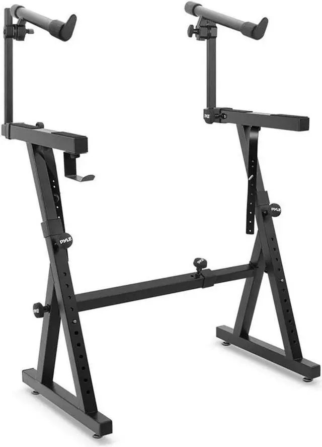 Main image of Pyle PKST2TZ 2 Tier Adjustable Heavy Duty Metal Keyboard Music Stand, Black