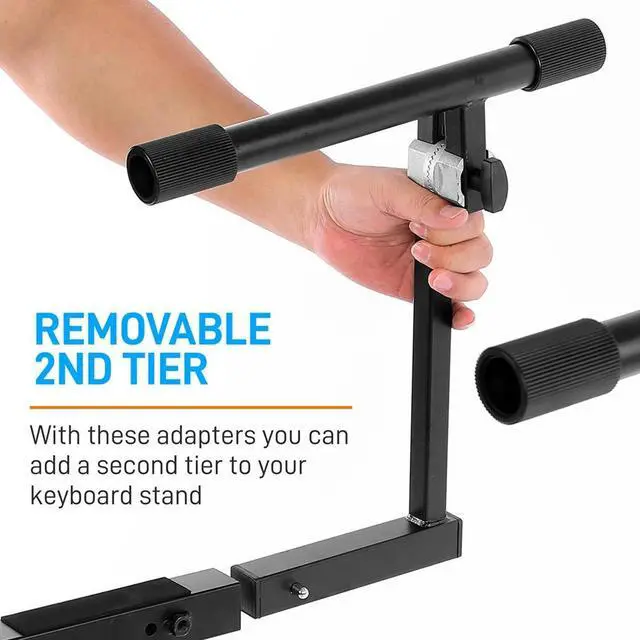 Alt view image 3 of 7 - Pyle PKST2TZ 2 Tier Adjustable Heavy Duty Metal Keyboard Music Stand, Black
