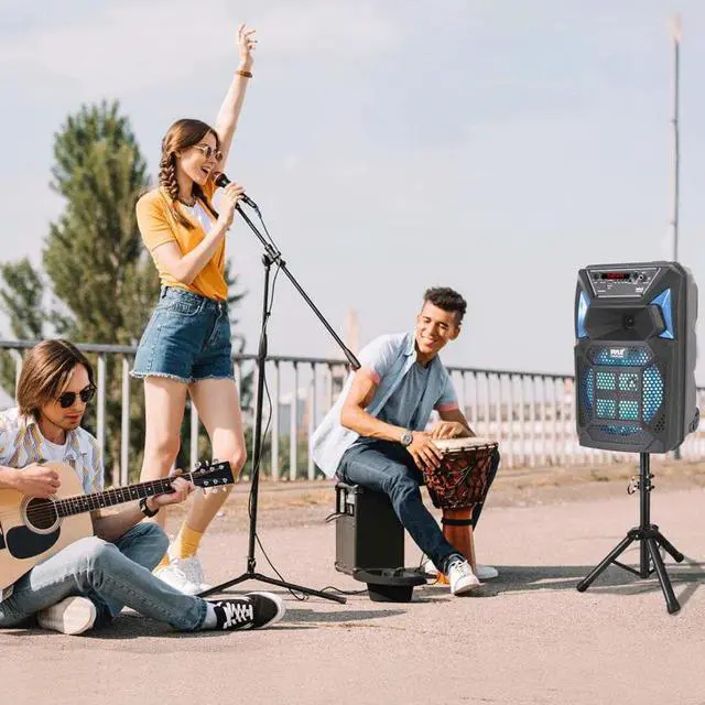 Alt view image 4 of 7 - Pyle PPHP1548B Portable Bluetooth Wireless Streaming PA Speaker System w/ Stand