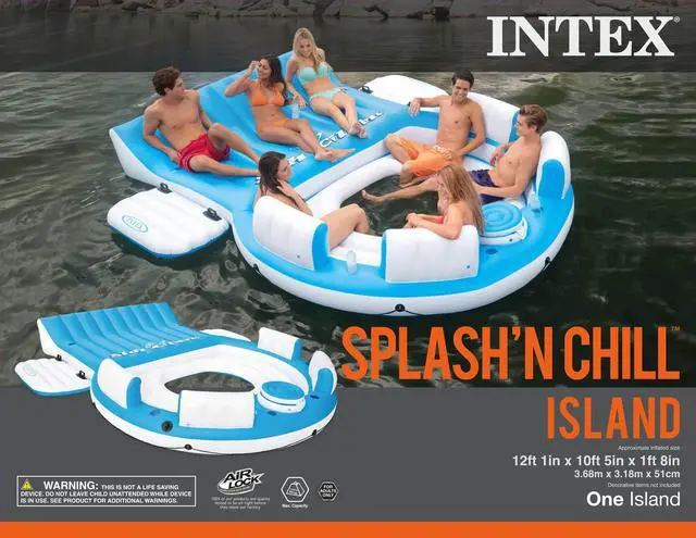 Alt view image 13 of 14 - Intex 56299EP Inflatable Splash N Chill Lake Pool Island Raft Lounger, 7 adults