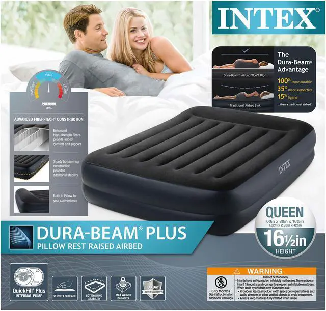 Alt view image 20 of 20 - Intex 64123ED Dura Beam Plus Pillow Raised Air Mattress w/ Built in Pump, Queen