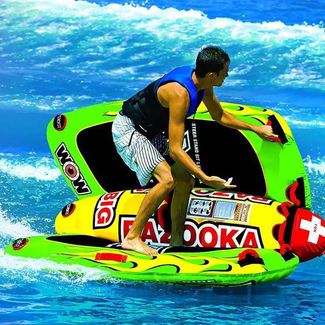 Alt view image 3 of 7 - WOW Watersports 13-1010 Big Bazooka Steerable 1 to 4 Person Towable Tube, Green