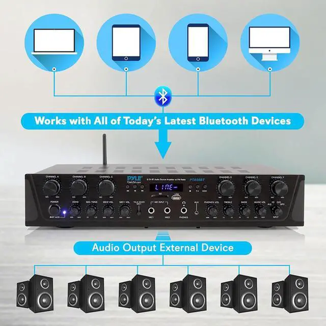 Alt view image 3 of 9 - Pyle PTA66BT Bluetooth Home Audio 600 Watt 6 Channel Amplifier Stereo Receiver