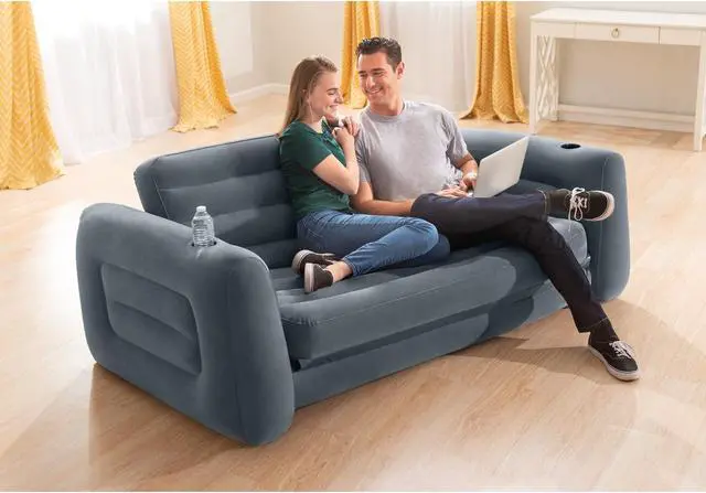 Alt view image 10 of 12 - Intex Queen Size Inflatable Pull-Out Sofa Bed Sleep Away Futon Couch, Dark Gray