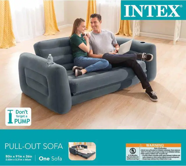Alt view image 12 of 12 - Intex Queen Size Inflatable Pull-Out Sofa Bed Sleep Away Futon Couch, Dark Gray