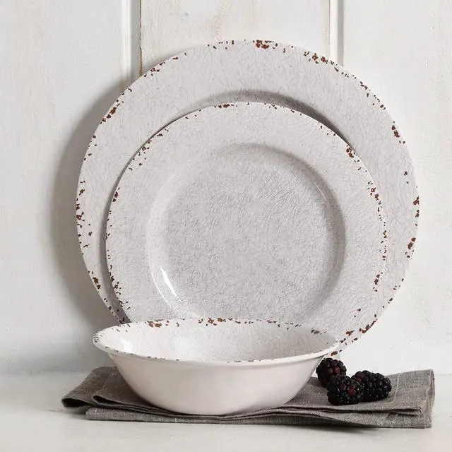 Alt view image 8 of 10 - Gibson 114334.12 Muana Melamine Crackle 12 Piece Dinnerware Set Ice