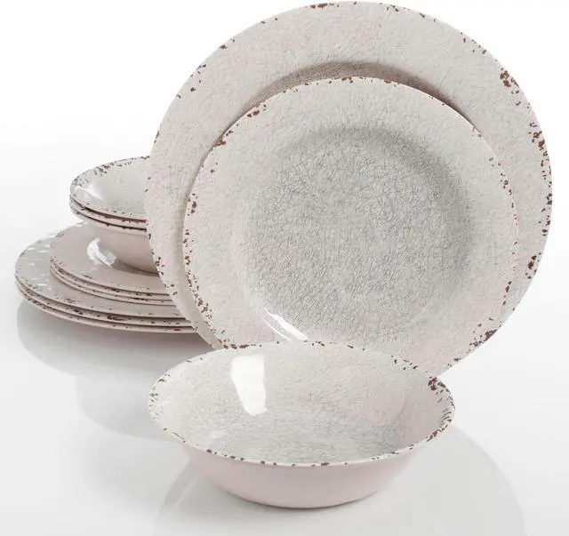 Alt view image 3 of 10 - Gibson 114334.12 Muana Melamine Crackle 12 Piece Dinnerware Set Ice
