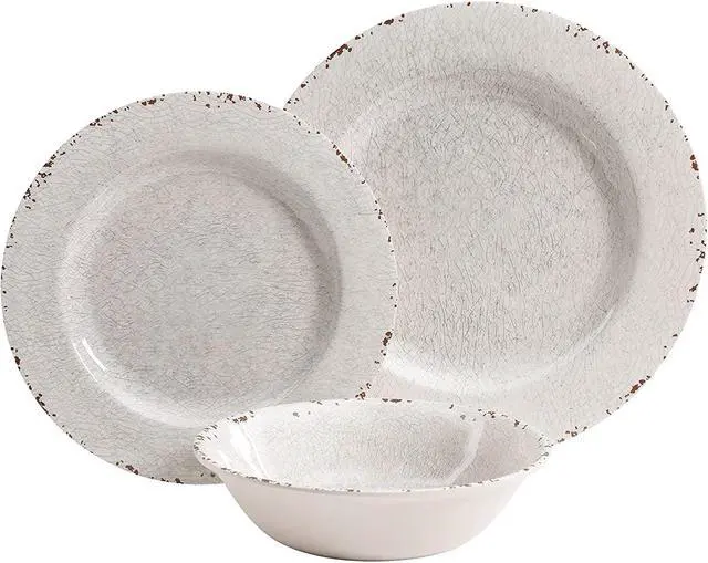 Alt view image 4 of 10 - Gibson 114334.12 Muana Melamine Crackle 12 Piece Dinnerware Set Ice