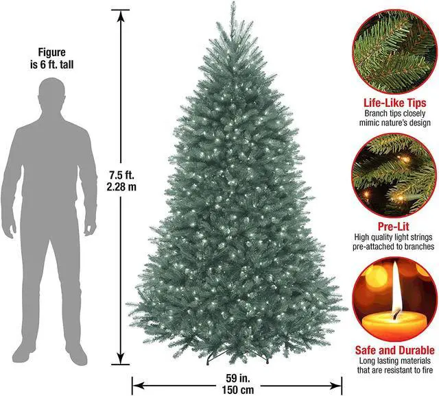 Alt view image 9 of 15 - National Tree Company DUBH75LO 7.5 ft. Pre-Lit Dunhill Fir Blue Spruce Tree - 59" x 59" x 90" - Blue Tree, Green Tree Stand
