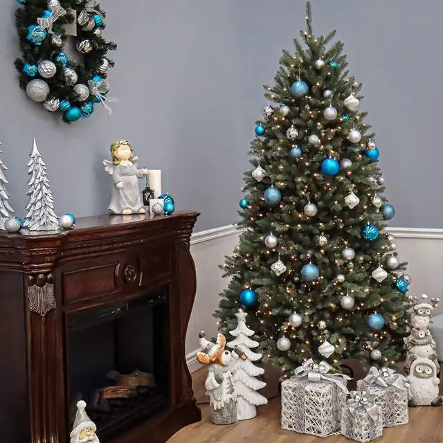 Alt view image 11 of 15 - National Tree Company DUBH75LO 7.5 ft. Pre-Lit Dunhill Fir Blue Spruce Tree - 59" x 59" x 90" - Blue Tree, Green Tree Stand