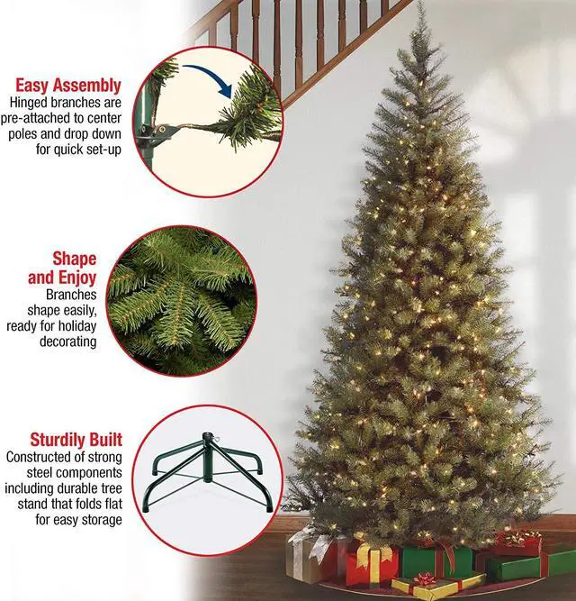 Alt view image 5 of 8 - National Tree Company AP730060 6 ft. Pre-Lit Aspen Spruce Slim Tree - 38" x 38" x 72" - Green Tree, Green Tree Stand