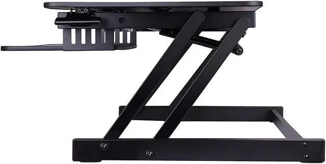 Alt view image 4 of 8 - Basic Height Adjustable Stand Up Desk Riser  32"W  Pull-Out Keyboard Tray  Black - R ADRB