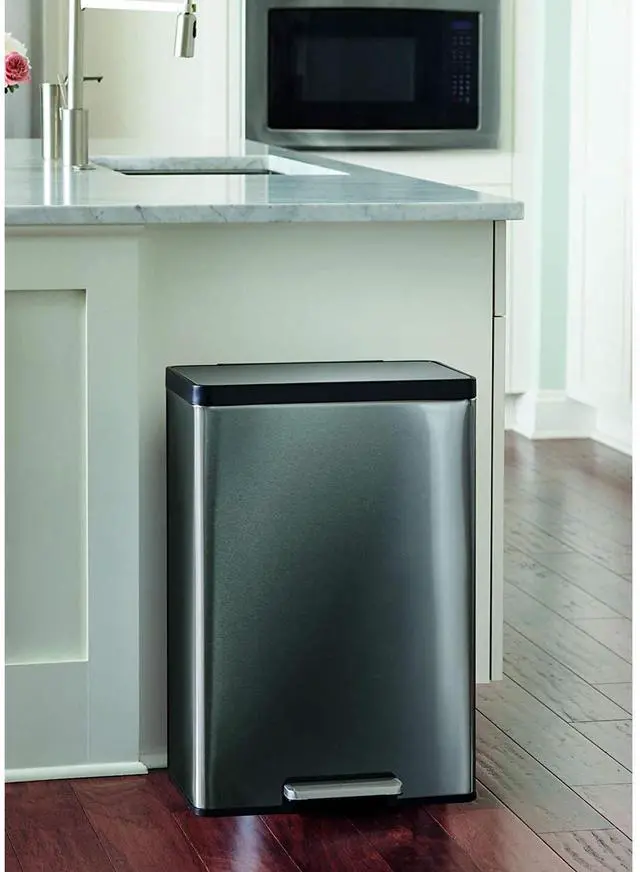 Alt view image 5 of 13 - Rubbermaid 2112520 Elite Step-On Trash Can -12 gallon - Metal, Charcoal Stainless Steel/Black