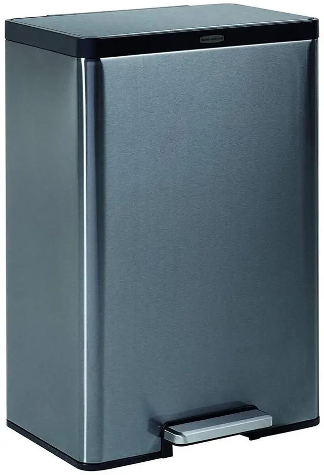 Main image of Rubbermaid 2112520 Elite Step-On Trash Can -12 gallon - Metal, Charcoal Stainless Steel/Black