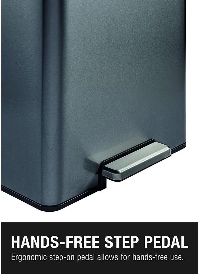 Alt view image 2 of 13 - Rubbermaid 2112520 Elite Step-On Trash Can -12 gallon - Metal, Charcoal Stainless Steel/Black