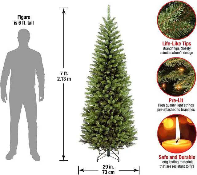 Alt view image 6 of 8 - National Tree Company KW750070 7' Kingswood Fir Pencil Tree - 29" x 29" x 84" - Green Tree, Green Tree Stand