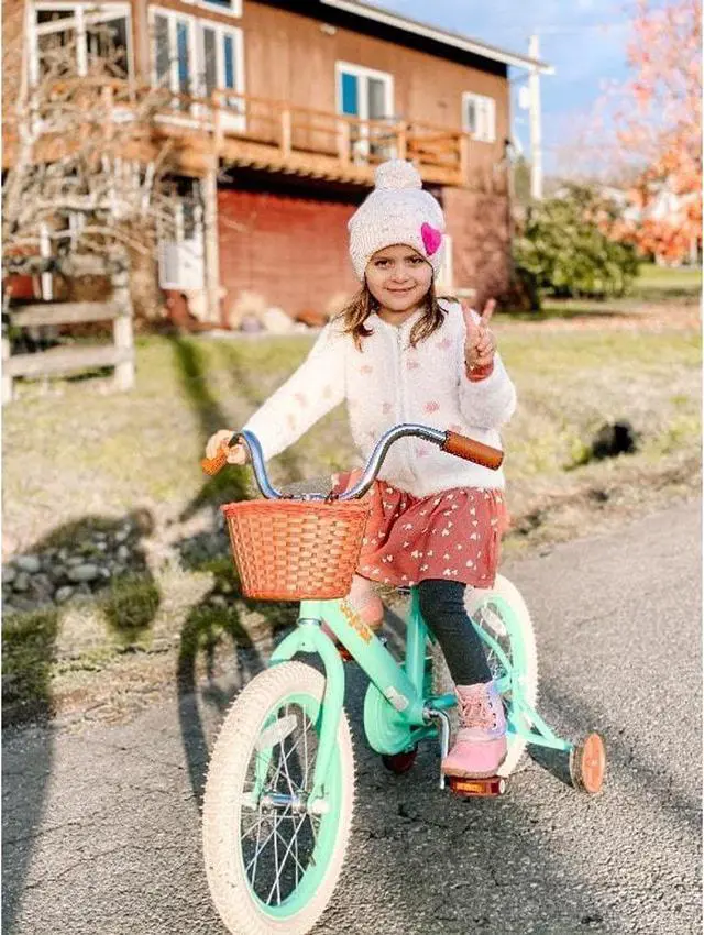 Alt view image 17 of 18 - JOYSTAR Vintage 16 Inch Kids Bike with Basket & Training Wheels for 4-7 Years Old Girls & Boys(GREEN)