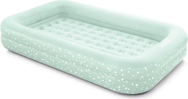 Alt view image 3 of 9 - Intex Kids Travel Air Mattress Inflatable Bed with Raised Sides and Hand Pump