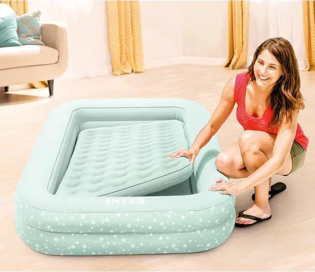 Alt view image 5 of 9 - Intex Kids Travel Air Mattress Inflatable Bed with Raised Sides and Hand Pump