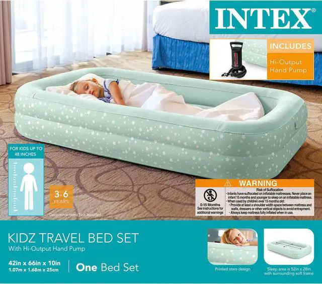 Alt view image 7 of 9 - Intex Kids Travel Air Mattress Inflatable Bed with Raised Sides and Hand Pump