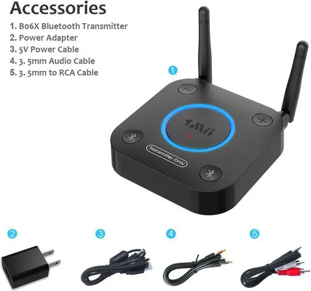 Alt view image 7 of 7 - 1Mii B06TX Long Range Bluetooth 5.0 Transmitter for TV to Wireless Headphones