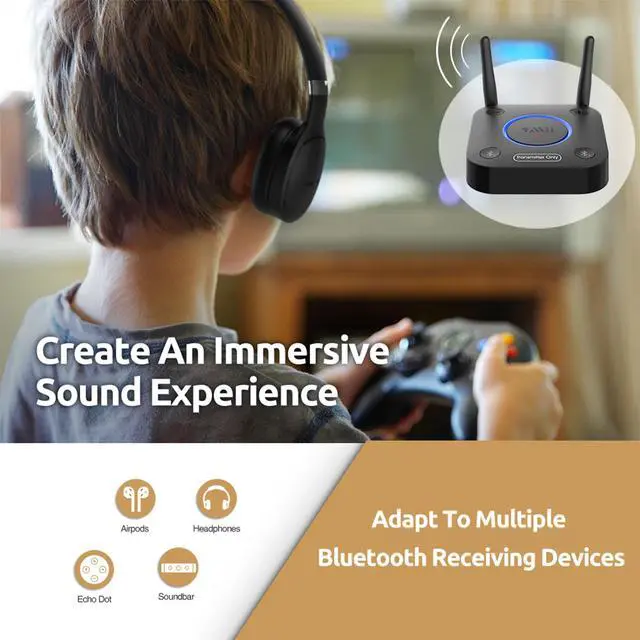 Alt view image 3 of 7 - 1Mii B06TX Long Range Bluetooth 5.0 Transmitter for TV to Wireless Headphones