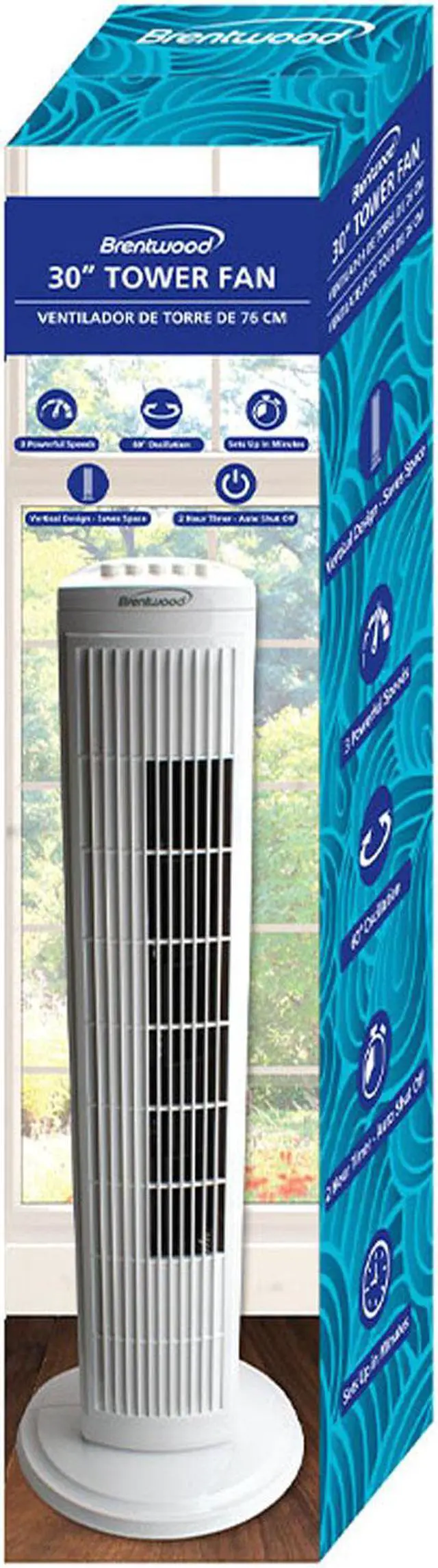 Alt view image 5 of 10 - Brentwood F-30TW 3 Speed 30 Inch Oscillating Silent Operating Tower Fan, White