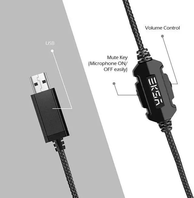 Alt view image 11 of 20 - EKSA E1000 Gaming Headset 7.1 Virtual Surround Gaming Headphones Wired USB Earphone With LED RGB Light Mic For Computer/PC/PS4 Gray/Green