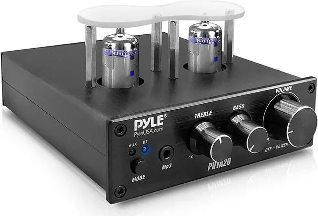 Alt view image 8 of 14 - Bluetooth Tube Amplifier Stereo Receiver - 600W Home Audio Desktop Stereo Vacuum Tube Power Amplifier Receiver w/ 2 Vacuum Tubes, AUX/MP3/Microphone Inputs, Pure Copper Speaker Output - Pyle PVTA20