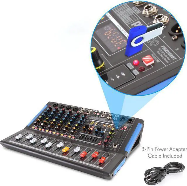 Alt view image 2 of 7 - 8channel bluetooth studio audio mixer  dj sound controller interface w/ usb drive for pc recording input, xlr microphone jack, 48v power, rca input/output for professional and beginners  pmxu88bt