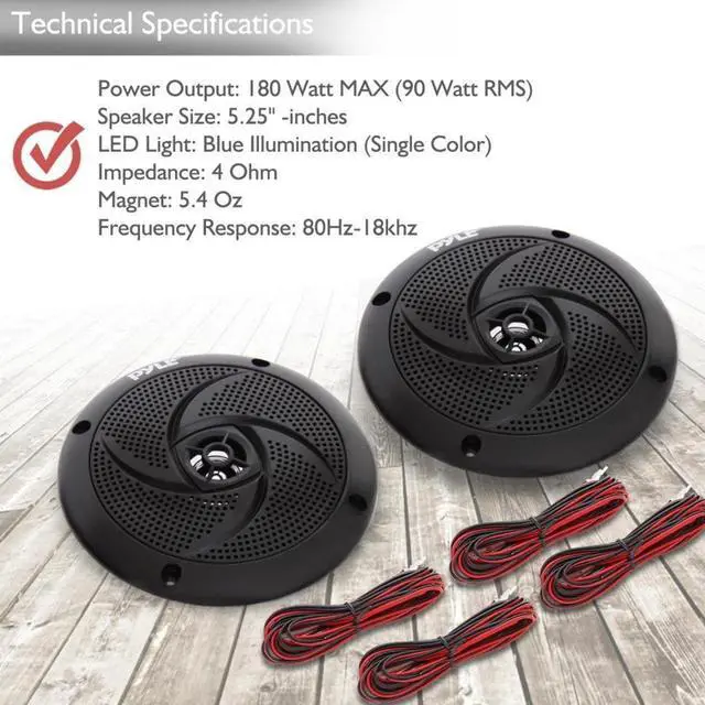 Alt view image 11 of 19 - Pyle PLMRS53BL 5.25 in. Waterproof Rated Marine Speakers with LED lights, Black - 180 Watt