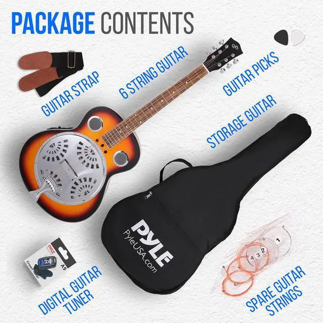 Alt view image 2 of 7 - Pyle Full Scale Resophonic 6 String Resonator Acoustic Guitar with Accessory Kit