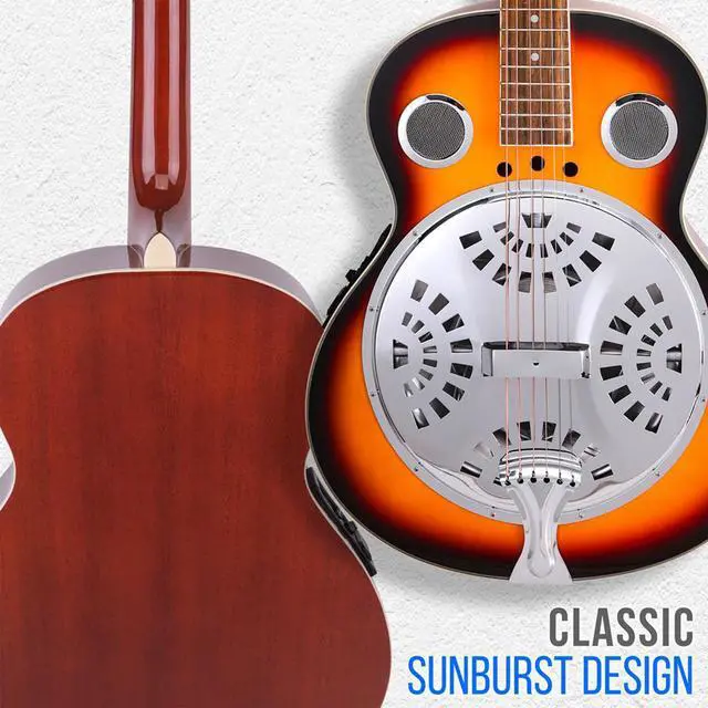 Alt view image 4 of 7 - Pyle Full Scale Resophonic 6 String Resonator Acoustic Guitar with Accessory Kit