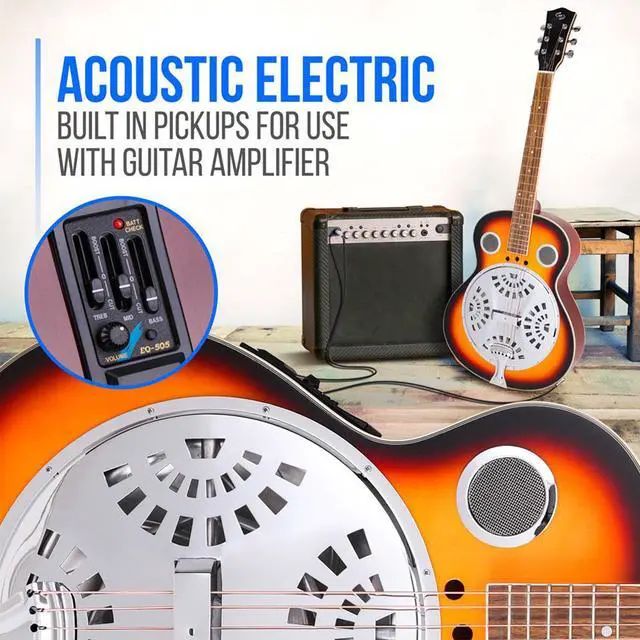 Alt view image 6 of 7 - Pyle Full Scale Resophonic 6 String Resonator Acoustic Guitar with Accessory Kit