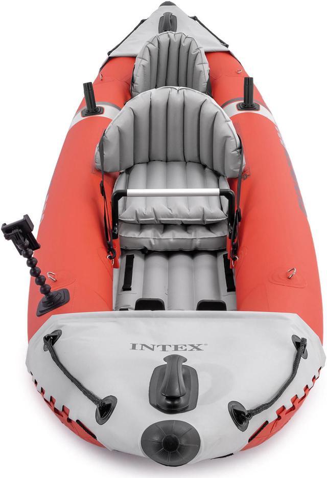 Intex 68303EP Excursion Pro K1 Single Person Inflatable Vinyl Fishing Kayak  Set with Aluminum Oar and High Output Pump - Red