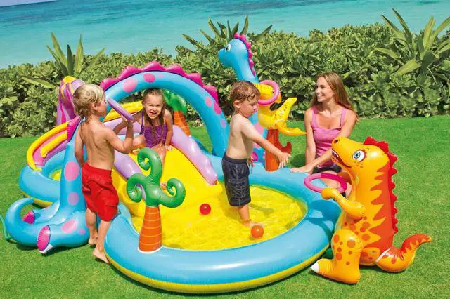 Alt view image 3 of 7 - Intex Kids Inflatable Dinoland Play Center Slide Pool And Games