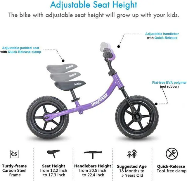 Alt view image 7 of 15 - Joystar Marcher No Pedal 12" Age 1.5 to 5 Toddler Training Balance Bike, Purple