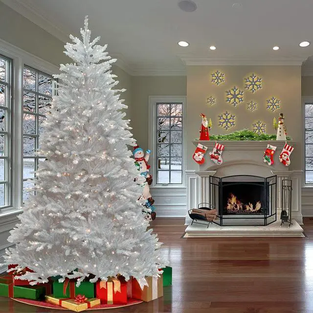 Alt view image 2 of 8 - National Tree Company DUWH75LO 9 ft. Pre-Lit Dunhill Fir White Tree - 59" x 59" x 90" - White Tree, White Tree Stand