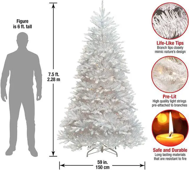 Alt view image 3 of 8 - National Tree Company DUWH75LO 9 ft. Pre-Lit Dunhill Fir White Tree - 59" x 59" x 90" - White Tree, White Tree Stand